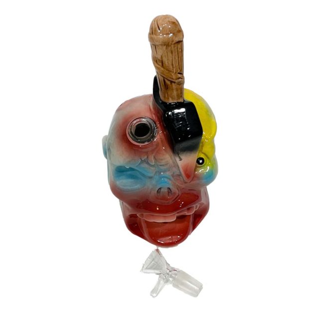 Ceramic Water Pipe - "MONKEY SKULL" Bubbler. With a glass-on-glass stem. Glass pull stem - 14mm. H: 8.5''