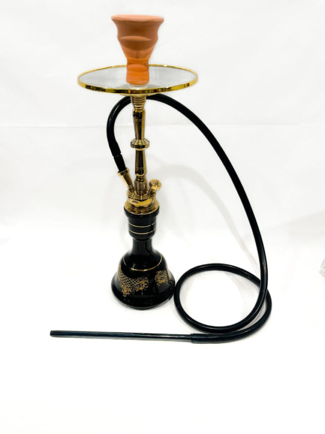 Classic Hookah with a brass shaft. Black glass