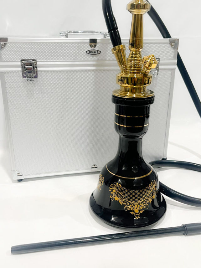 Classic Hookah with a brass shaft. Black glass